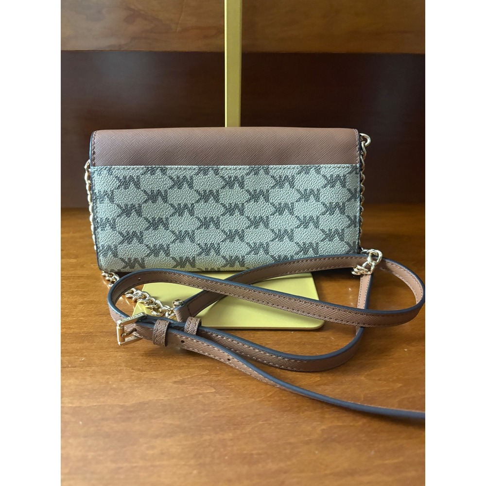 Michael Kors Logo Wallet on Chain Crossbody Saffiano &‎ MK Canvas - Picture 2 of 9